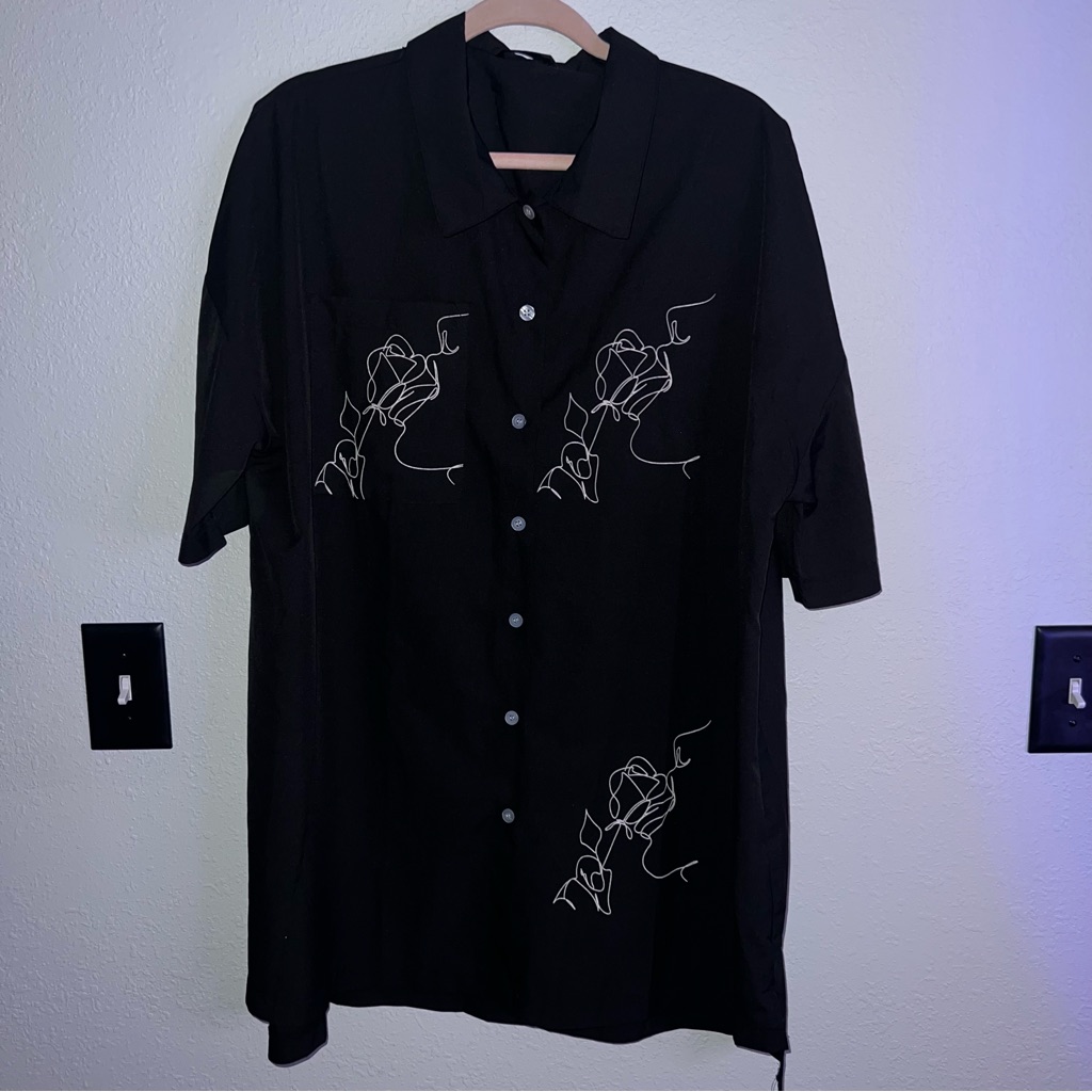 Black Abstract Face Button Down